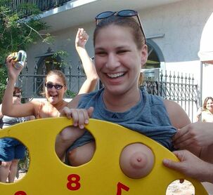 Bare ladies having fun on erotic festival, handmade photos