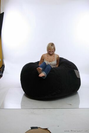 Blond unexperienced models non bare on a clit bag stool in