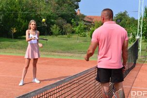 Lusty tennis player Tiffany Tatum bj's & boinks her coach's