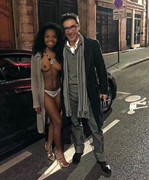Fantastic french black exhibitionist on streets of town